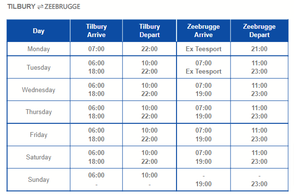 tilbury <> zeebrugge refit schedule 2022