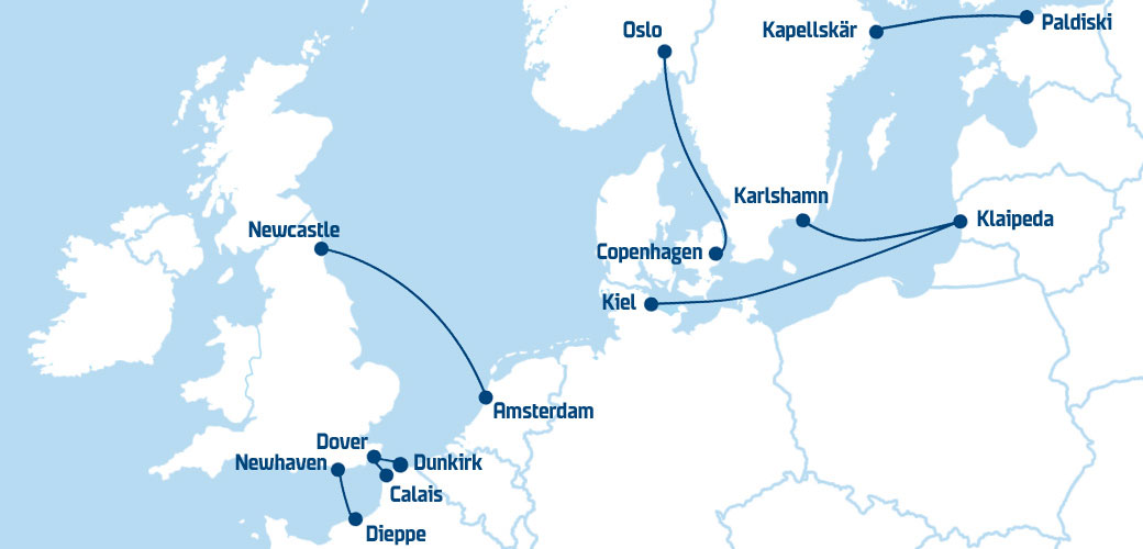 dfds passenger ferry routes map